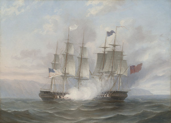 The opening salvoes of the famous action between 'USS Chesapeake' and 'HMS Shannon' , 1st June 1813