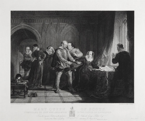James Stewart after W Allan, Mary Queen of Scots Compelled to Sign Her Abdication in the Castle of Lochleven