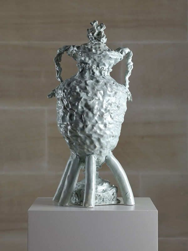 Jessica Harrison RSA, Jasperware vase and cover with Pegasus finial and with reliefs of Apollo and the Muses, made at the factory of Josiah Wedgwood, Etruria, Staffordshire, ca. 1790