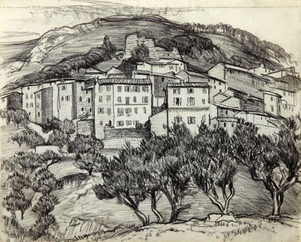 William Crozier ARSA (1893-1930), A Mediterannean hill town pencil on paper from a sketchbook, around 1920s RSA collections (W G Gillies Bequest, 1973)