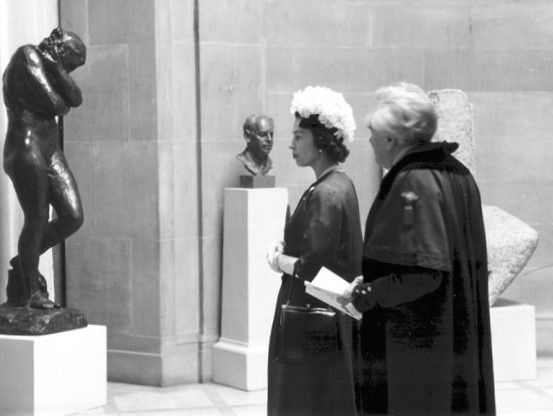 The Queen viewing the 1964 Annual Exhibition with Sir William MacTaggart PPRSA.