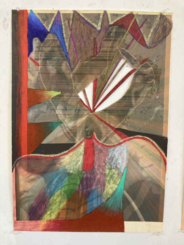 Gaby Collins-Fernandez It's Not Not a Knife, 2020 Crayons and digital photocollage on flocked paper 19 x 13.5 in 48.3 x 34.3 cm