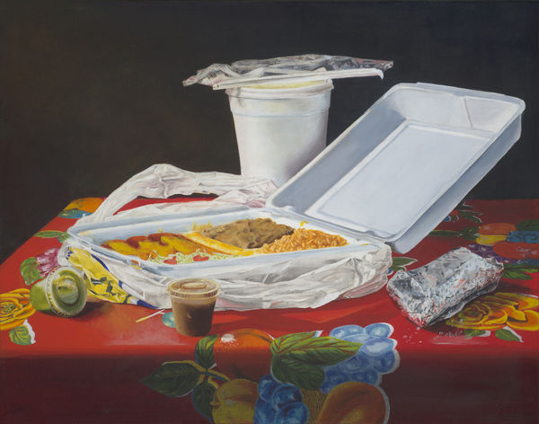 Eva Marengo Sánchez, “Enchilada Plate To-Go” (2020), oil on canvas