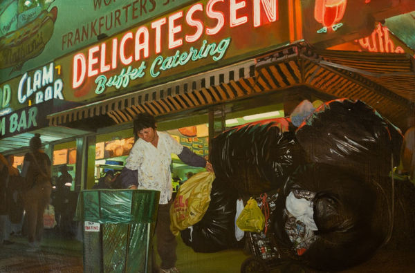 YIGAL OZERI - UNTITLED; A NEW YORK STORY - 2019 - OIL ON PAPER MOUNTED ON WOOD - 30 X 45 CM