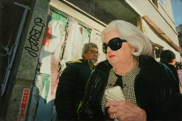 YIGAL OZERI - UNTITLED; A NEW YORK STORY - 2019 - OIL ON PAPER MOUNTED ON WOOD - 30 X 45 CM