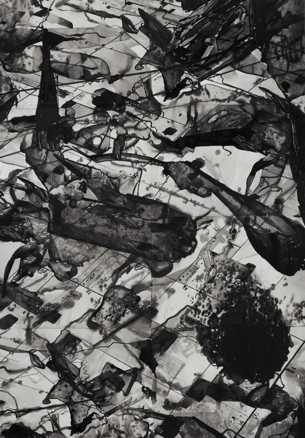 RADENKO MILAK - IMPERCEPTION, DARK MATTER SERIES - 2018 - WATERCOLOR ON PAPER LAMINATED ON DIBOND - 200 X 140 CM