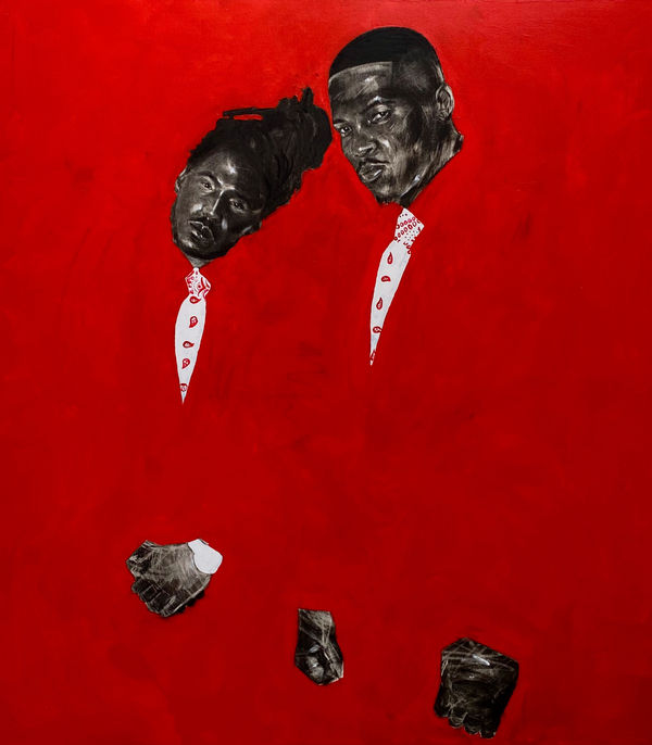 Atanda Quadri Adebayo, Portrait of YG & Mozzy (Red suit, Red Mind II), 2021
