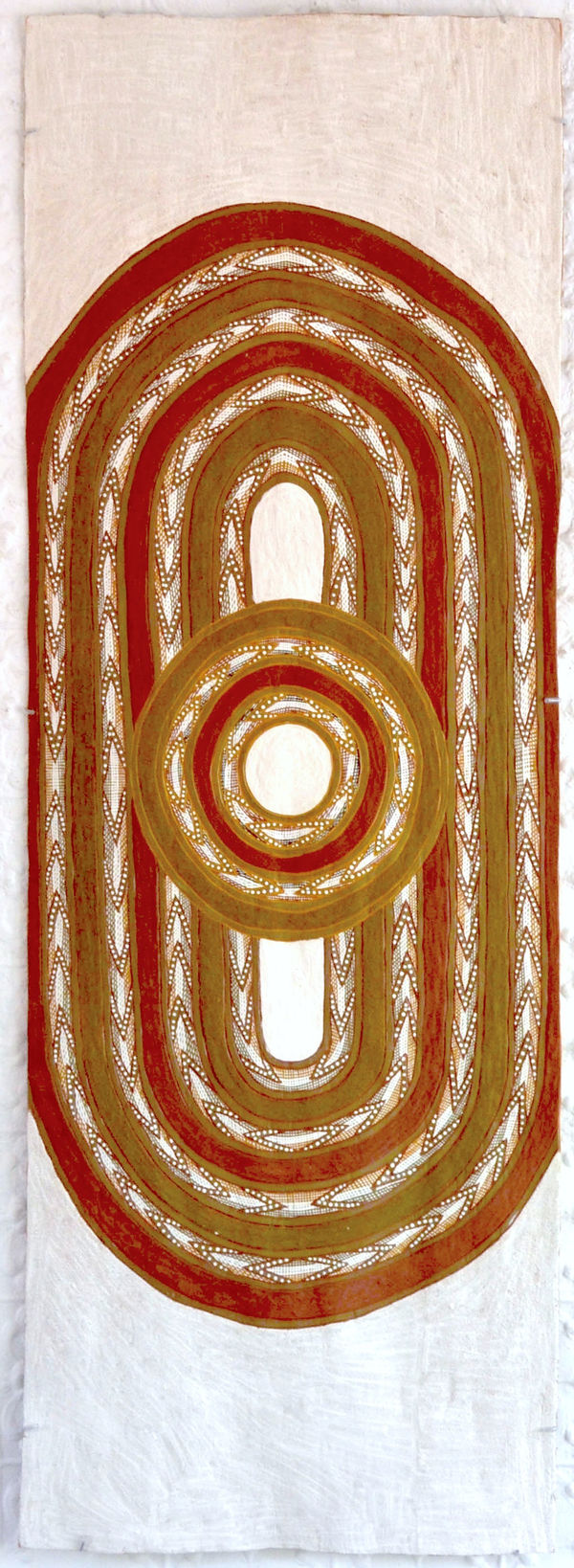 Ralwurrandji Wanambi Bamurrungu incised bark with sand and earth pigments 184 x 65 cm