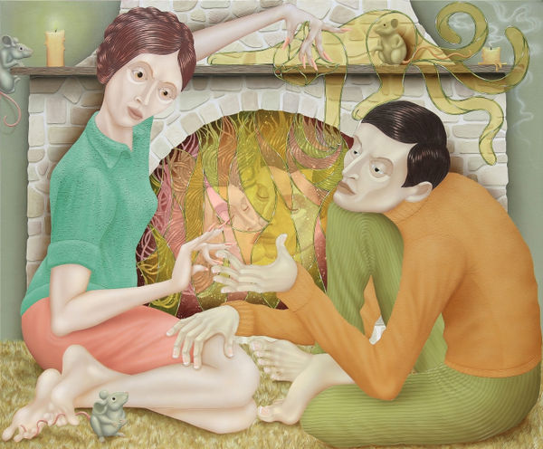 Wendell Gladstone, “Passion Premonition,” 2025, acrylic on canvas, 49 x 71”. All images courtesy of Nazarian / Curcio.