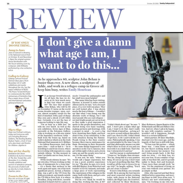 I Don't Give a Damn What Age I am, I still want to do this, John Behan interview in Sunday...