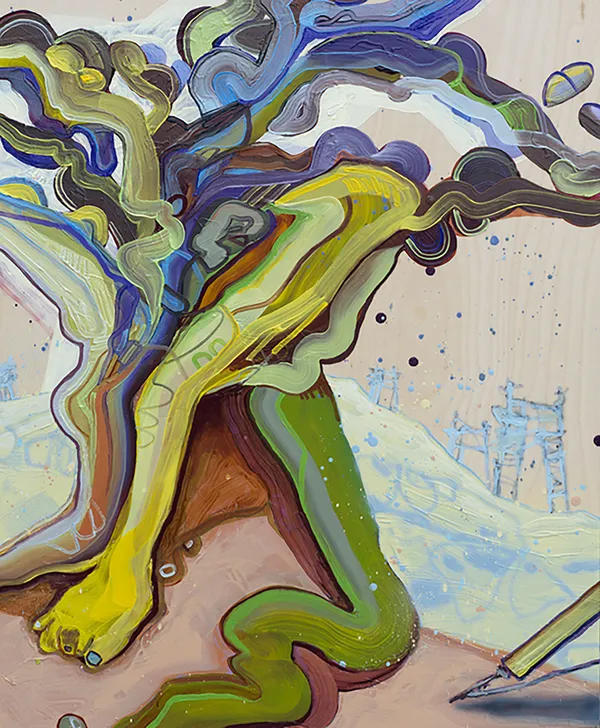 Dana Oldfather In Place 3, 2020 oil, acrylic, airbrush, and spray paint on panel 30 x 24 in