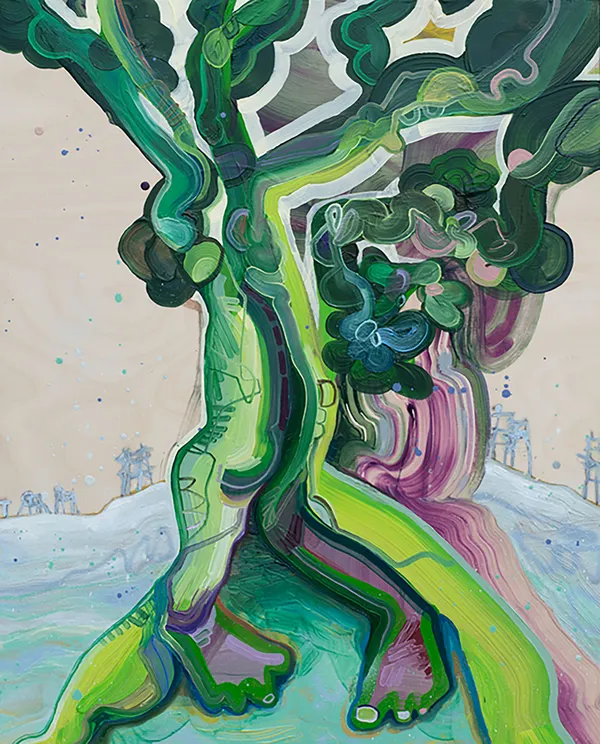 Dana Oldfather In Place 2, 2020 oil, acrylic, airbrush, and spray paint on panel 30 x 24 in