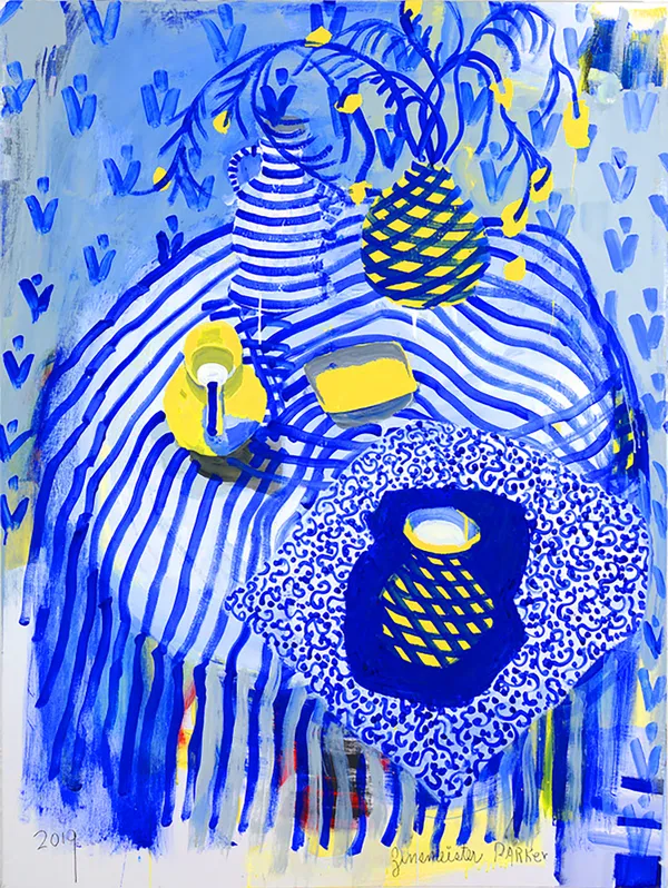 Pat Zinsmeister Parker The French Connection, 2019 mixed media on canvas 48 x 36 in