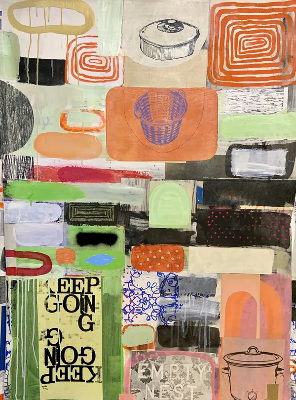 Liz Maugans Empty Nest Redux, 2020 mixed media print collage 52 x 38 in