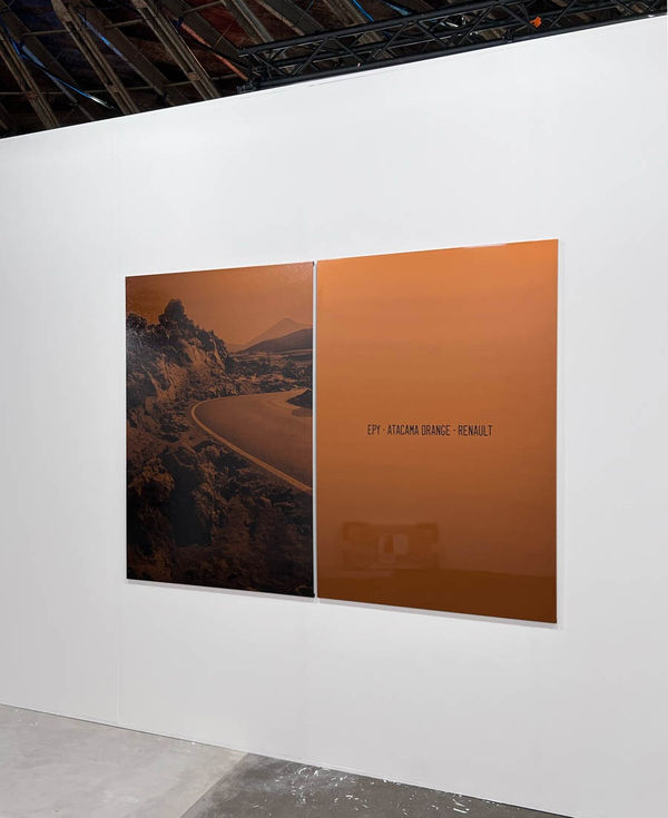 Installation view of Undefined Landscape Mercedes Clase E Cabrio 2017 & EPY - Atacama Orange - Renault, 2023 by Mathieu Asselin at UNSEEN 2023 in The Ravestijn Gallery's booth.