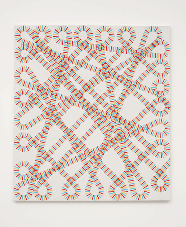 Alinhavo enlaçado, 2020 Acrylic on canvas 55 1/8 x 49 1/4 in (140 x 125 cm)