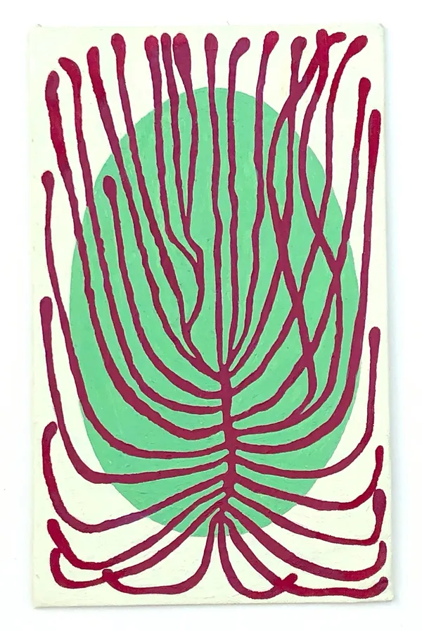 Karen Radford Overnight I, 2023 signed verso oil on found book cover image size 22 x 14 cm framed size 36.5 x 26.8 cm