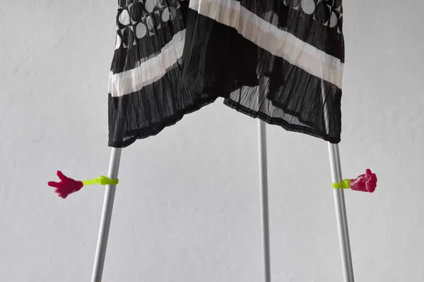 Luca Parise, Manuela (she/her), 2024/25, Bisque-fired ceramic, glazed ceramic, aluminium, babybell wax, shirt, scarf, sock, and shoes, cm 210 (h) x 60 x 80, Detail Courtesy of the artist and z2o Sara Zanin, Ph. Camilla Maria Santini