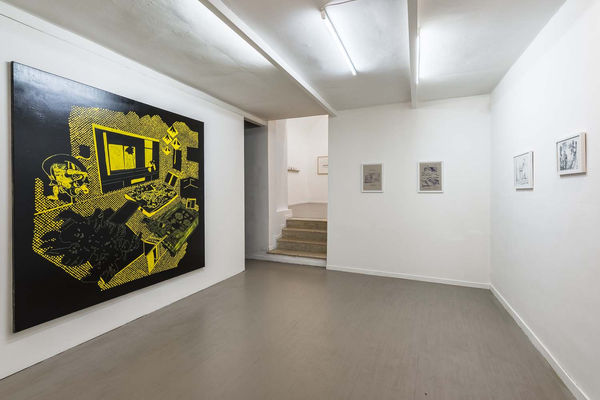 Rain Come Down! - Domesticated environment! the Hungarian attitudes, Installation view, room 1, László Hatházi, STORM, enamel on canvas, 200x200 cm, ph. Sebastiano Luciano