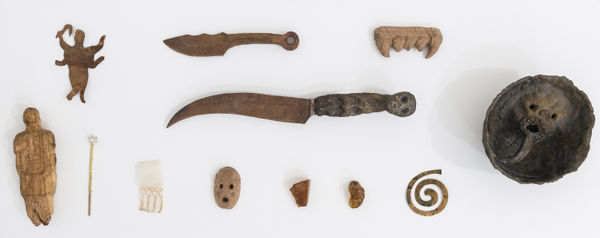 Evgeny Antufiev, Untitled, 2015, bronze, wood, amber, snakeskin, brass, copper, cm 100 x 40