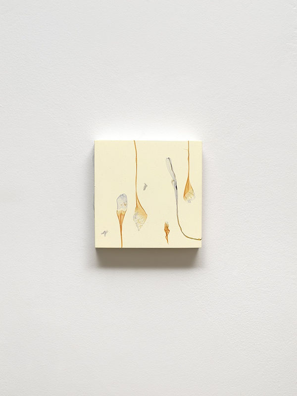 Il più piccolo fiore è un pensiero (after Honoré de Balzac, writer), 2024, Polaroid emulsion and acrylic on panel, cm 15 x 15 x 4. Ph Dario Lasagni