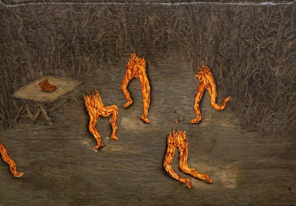 Il ballo dello studio, 2023 glaze and oil on canvas cm 35 x 50 (detail)