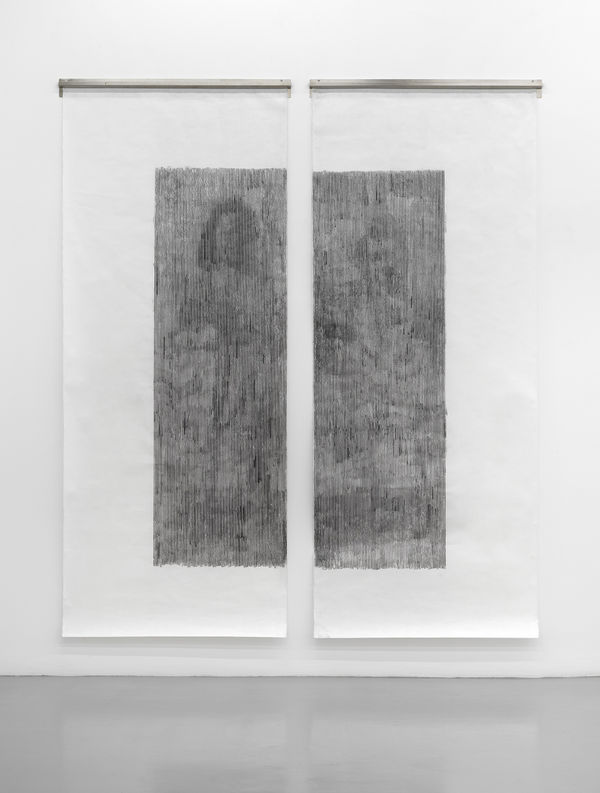 Jacopo Rinaldi, Untitled (iio sono un disgraziato il mio destino è di morir in prigione strangolato), 2023, fine art Awagami Factory paper, metal structures, cm 194 x 240