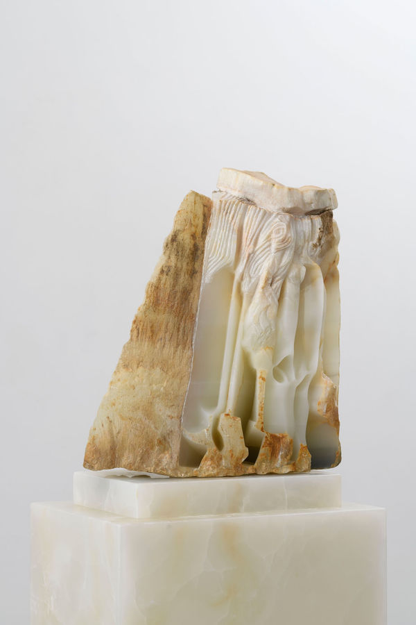 Ritratto Morale XII II Nome di D-O / the Name of G-D, 2022-2023, clouded bardiglio marble and lacquered wood, cm 142 x 40 x 45 c.