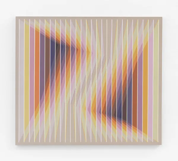 Daniel Mullen Proximity XI: magenta–yellow register in thermal compression, 2025 Acrílica sobre linho 140 x 160 cm