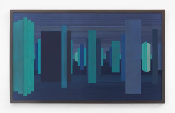 Janaina Mello Landini Labirinto Rizomático - Ilulissat - B, 2025 Fitas de cetim e extrato de nogueira sobre madeira 120 x 200 cm