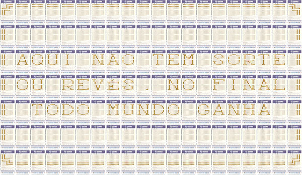 Daniel Escobar VIDAVIVA Clube Moinho, 2014 lottery tickets and golden thread 98 x 164 cm Series: A nova promessa [The new promise]
