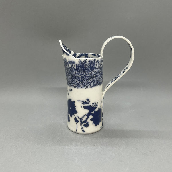 Janine Roper large handled jug with blue and white floral design