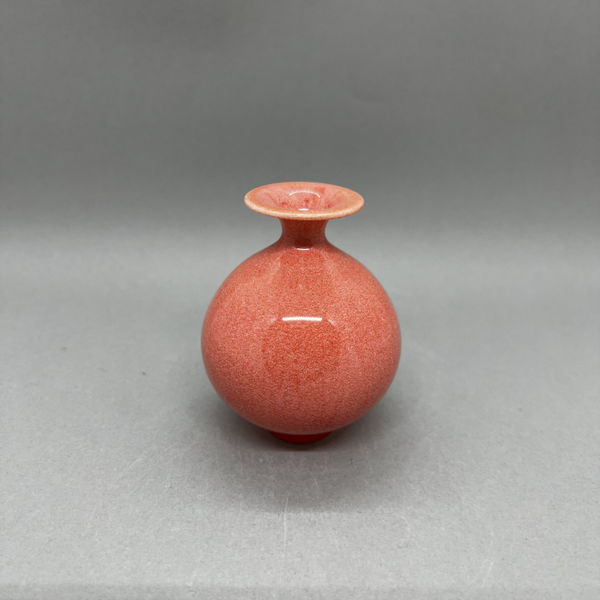 Yuta Segawa miniature rounded vase in coral with dished neck