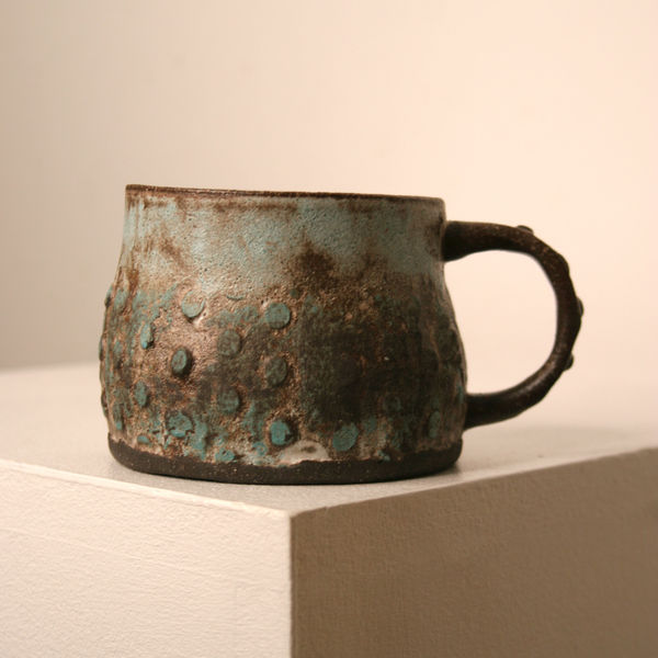 Elly Wall stoneware ceramic mug with raised bumped texture and turquoise glaze