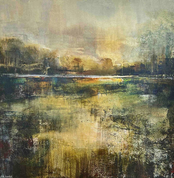 Bee Bartlett mixed media on canvas semi-abstract Oxford landscape based on Port Meadow