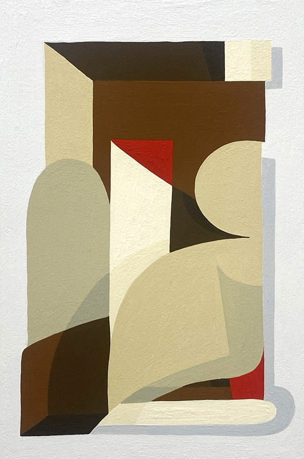Kleiner Shames abstracted painting in colours brown, grey and red
