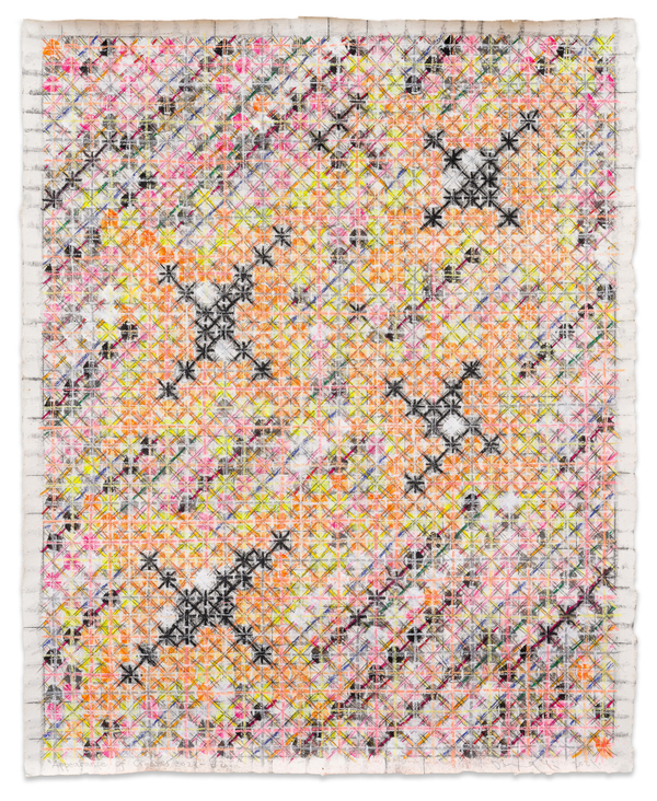 Ding Yi Appearance of Crosses 2021-B22021 Acrylic, chalk and pencil on customised rice paper 39 3/8 x 31 1/2 in. / 100 x 80 cm