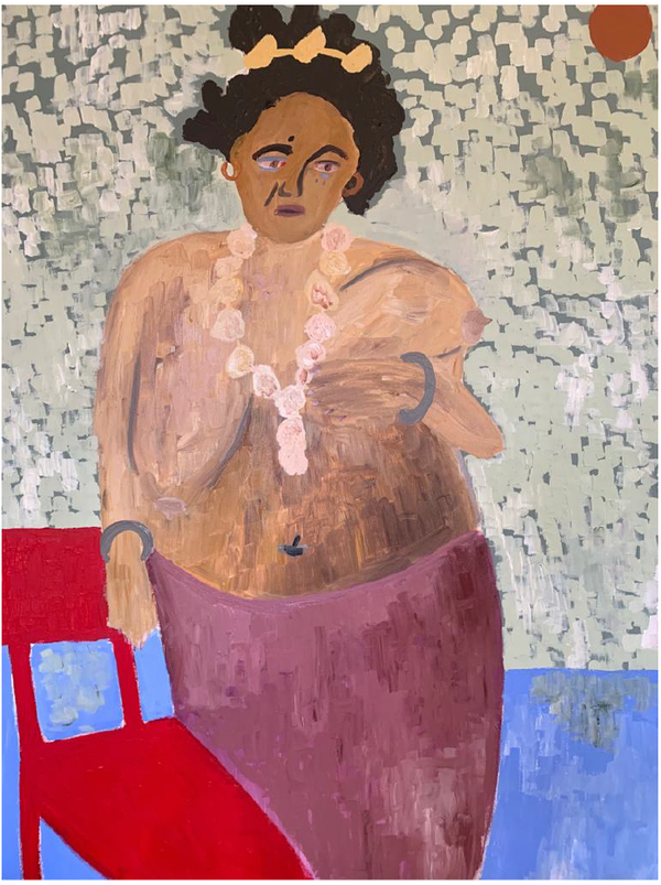 Cassi Namoda, Feeding woman with red chair, 2020