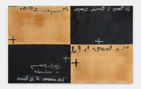 Antoni Tàpies Quatre parts 2008 Mixed media on canvas 63 3⁄4 x 102 3⁄8 in. (162 x 260 cm)
