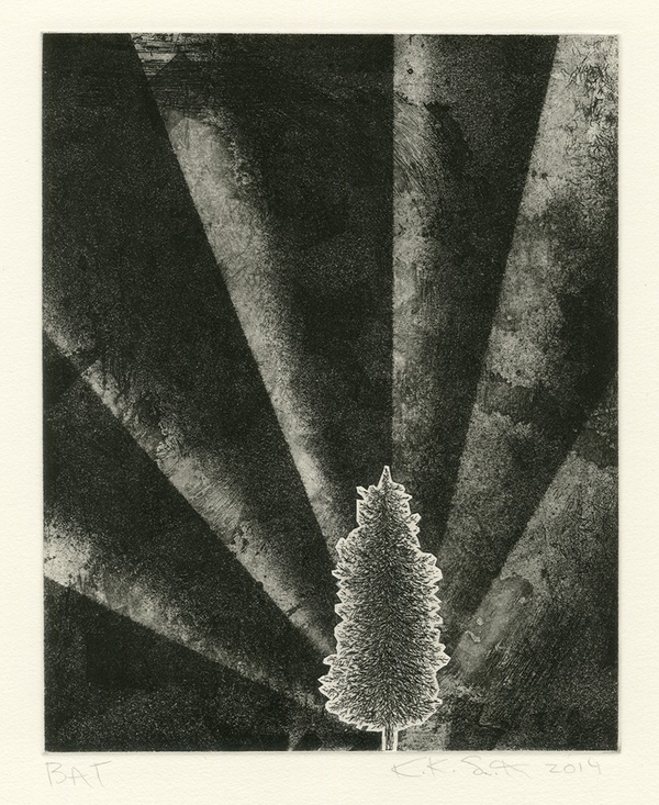 Kiki Smith Standing I2014 Edition 11 of 18 + 4 APs and 3 PPs Copperplate intaglio with collage 15 ½ x 13 in. (39.4 x 33 cm)