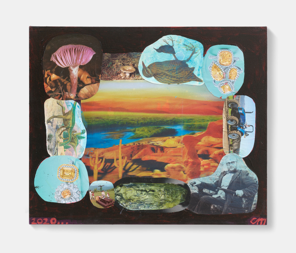 Chris Martin Hello Harry2020 Acrylic and oil and collage on canvas 26 x 31 in. / 66 x 78.7 cm