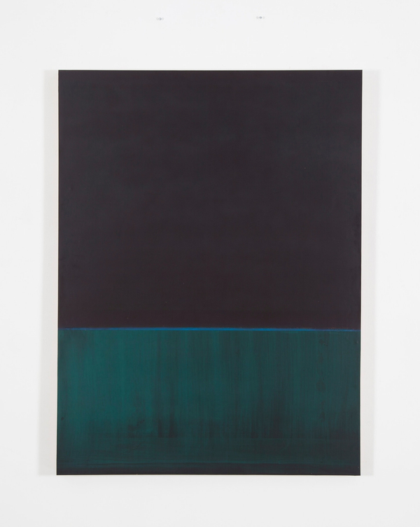 Gabriel de la Mora MCI / 2-III f2015 Discarded rubber blanket from offset printing press, mounted on wood 47 1/4 x 35 3/8 x 1 1/2 in. 120 x 90 x 4 cm