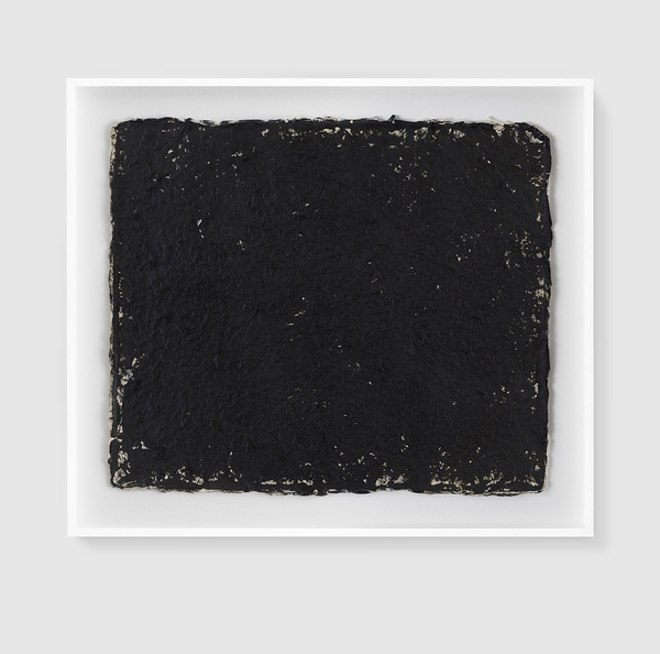 Richard Long Untitled2020 Black paint from the burnt crop fields in Iraq and Syria on hand-made Korean paper 18 3/4 x 21 7/8 in. / 47.5 x 55.5 cm
