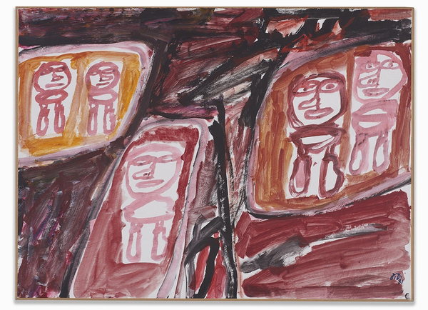 Jean Dubuffet Site avec 5 personnages (E 175) 13 juin 19811981 Acrylic on paper, mounted on canvas 19 1/2 x 26 3/4 in 49.5 x 67.8 cm