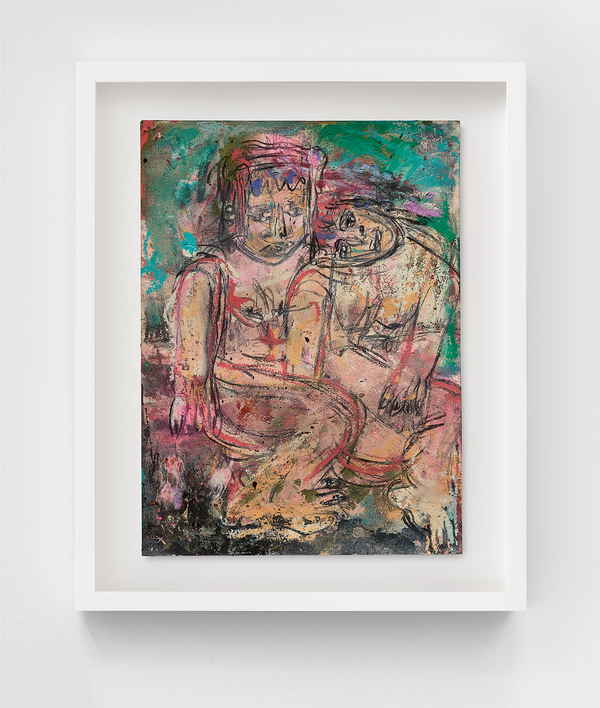Daniel Crews-Chubb Couples (mint green)2021 Oil bar, pastel, charcoal, ink, spray paint and pen on paper Unframed dimensions: 15 x 11 ¼ in. (38 x 28 cm)