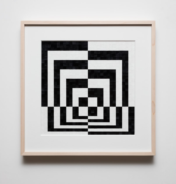 Gabriel de la Mora 900 IV2020 Pigmented turkey feathers on museum cardboard, 16 7/8 × 16 7/8 in. / 43 × 43 cm