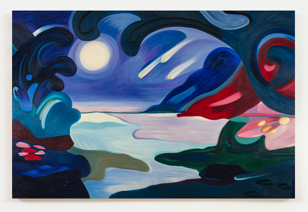 Hayal Pozanti The Shimmering Shoulders of the World2024 Oil stick on linen 80 x 120 in (203.2 x 304.8 cm)