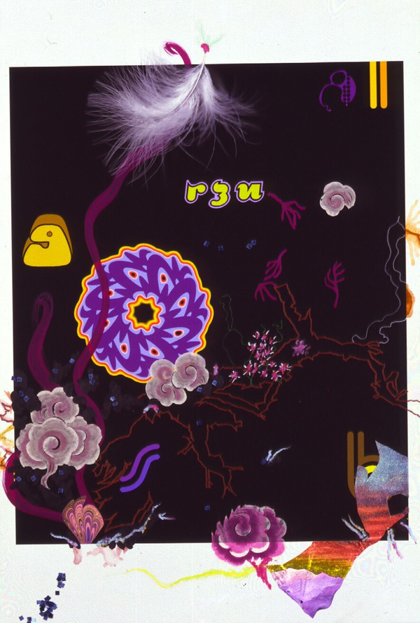 Fiona Rae, Untitled (sportsman size with flowers), 2004