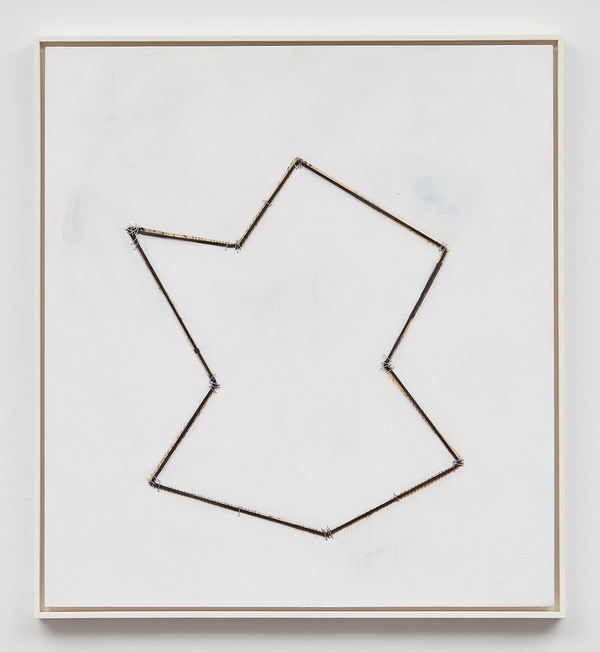 Richard Prince Untitled2011 Rubber band, staples and acrylic on mounted newsprint 24 ⅜ x 22 in. (61.9 x 55.9 cm)