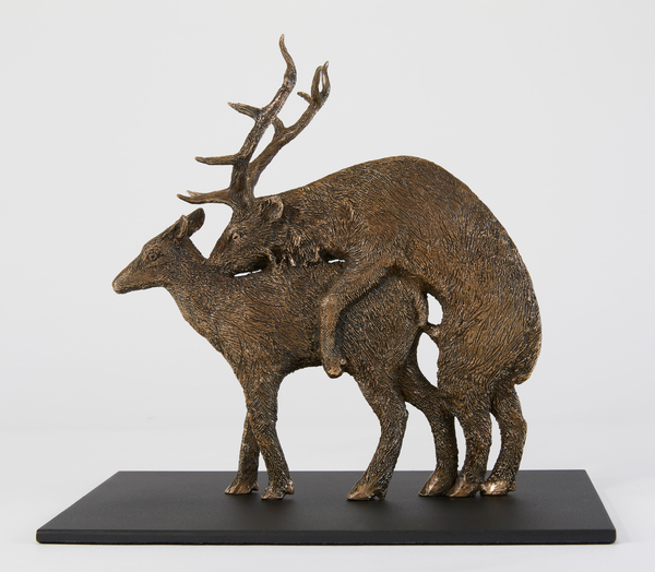 Kiki Smith Deer Mating2018 This work is number 3 from an edition of 13 plus 1 artist's proof. Bronze 11 3/8 x 12 1/8 x 8 in. / 29 x 30.5 x 20.3 cm